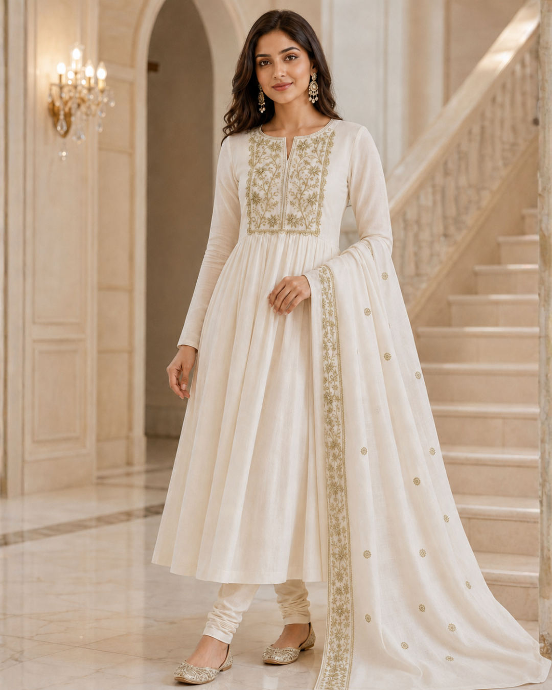 Ivory Thread Embroidered Suit - Unstitched