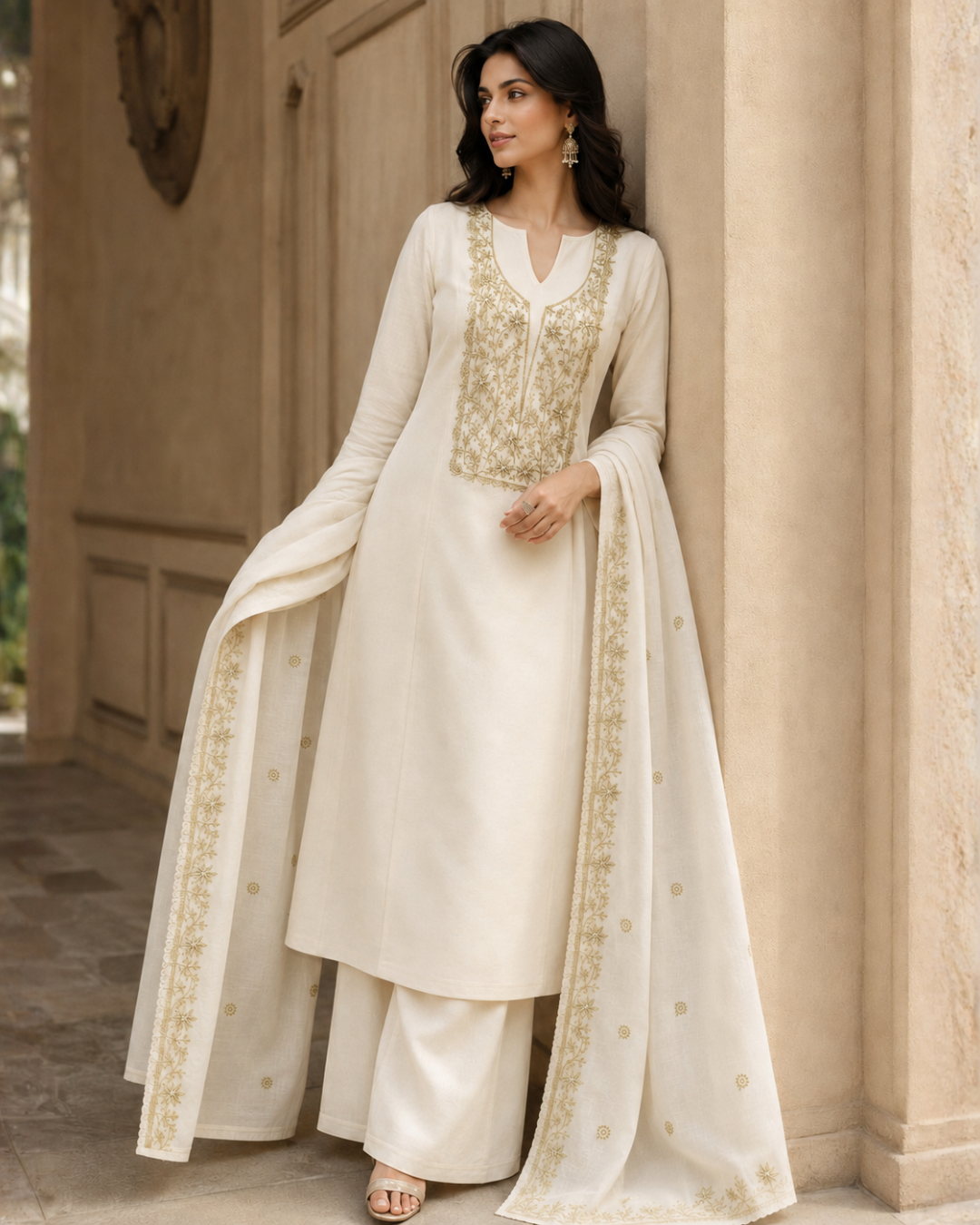 Ivory Thread Embroidered Suit - Unstitched