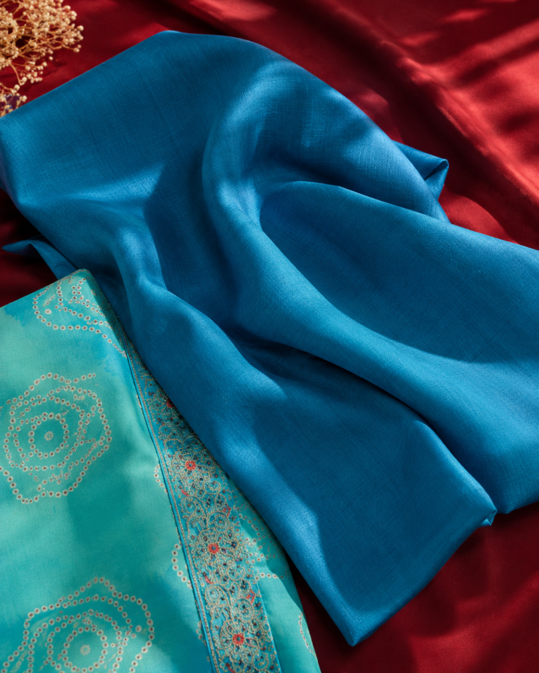 Turquoise Embroidered Suit - Unstitched