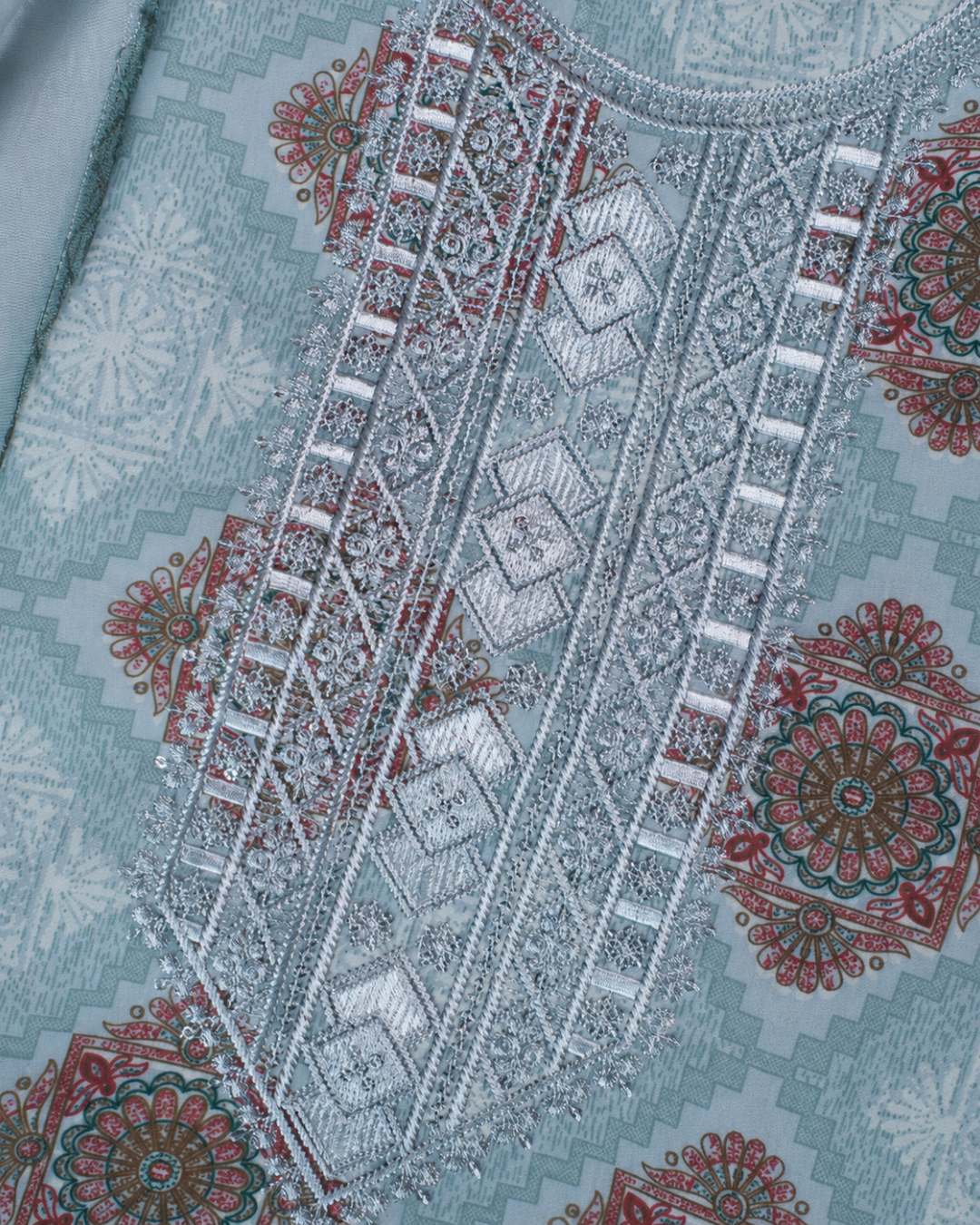 Floral Lace Embroidered Suit - Unstitched
