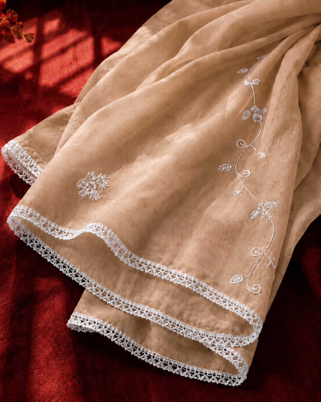 Floral Lace Embroidered Suit - Unstitched