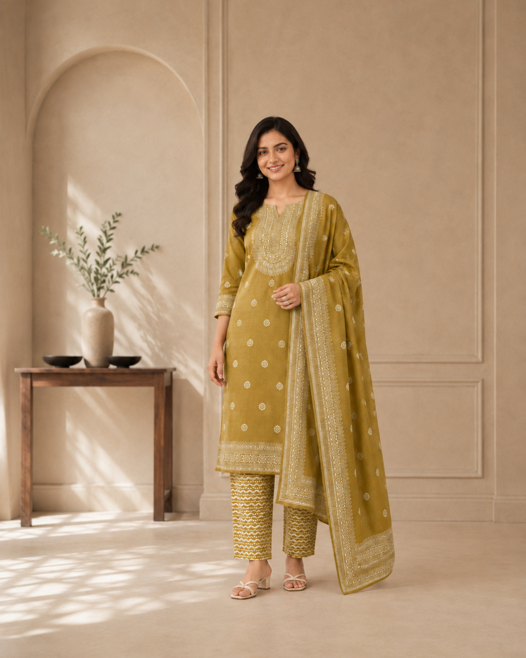Heritage Block Print Suit - Unstitched