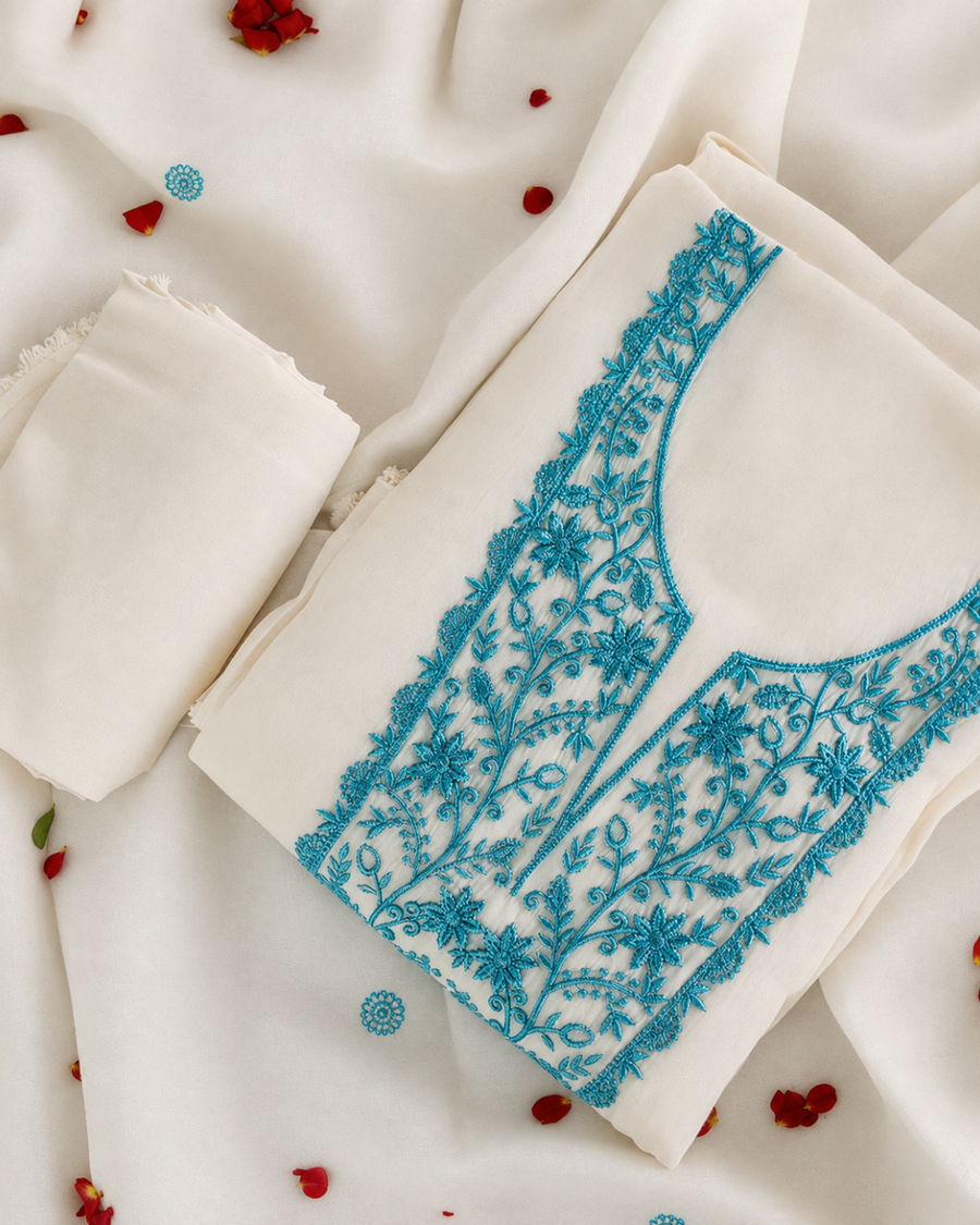 Ivory Thread Embroidered Suit - Unstitched