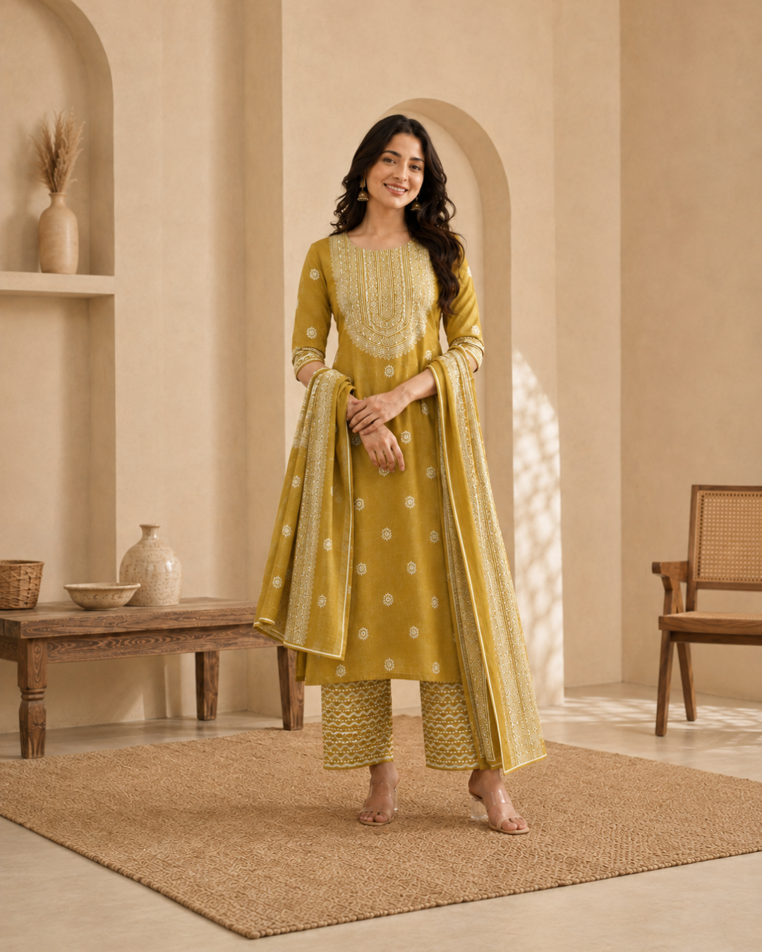 Heritage Block Print Suit - Unstitched