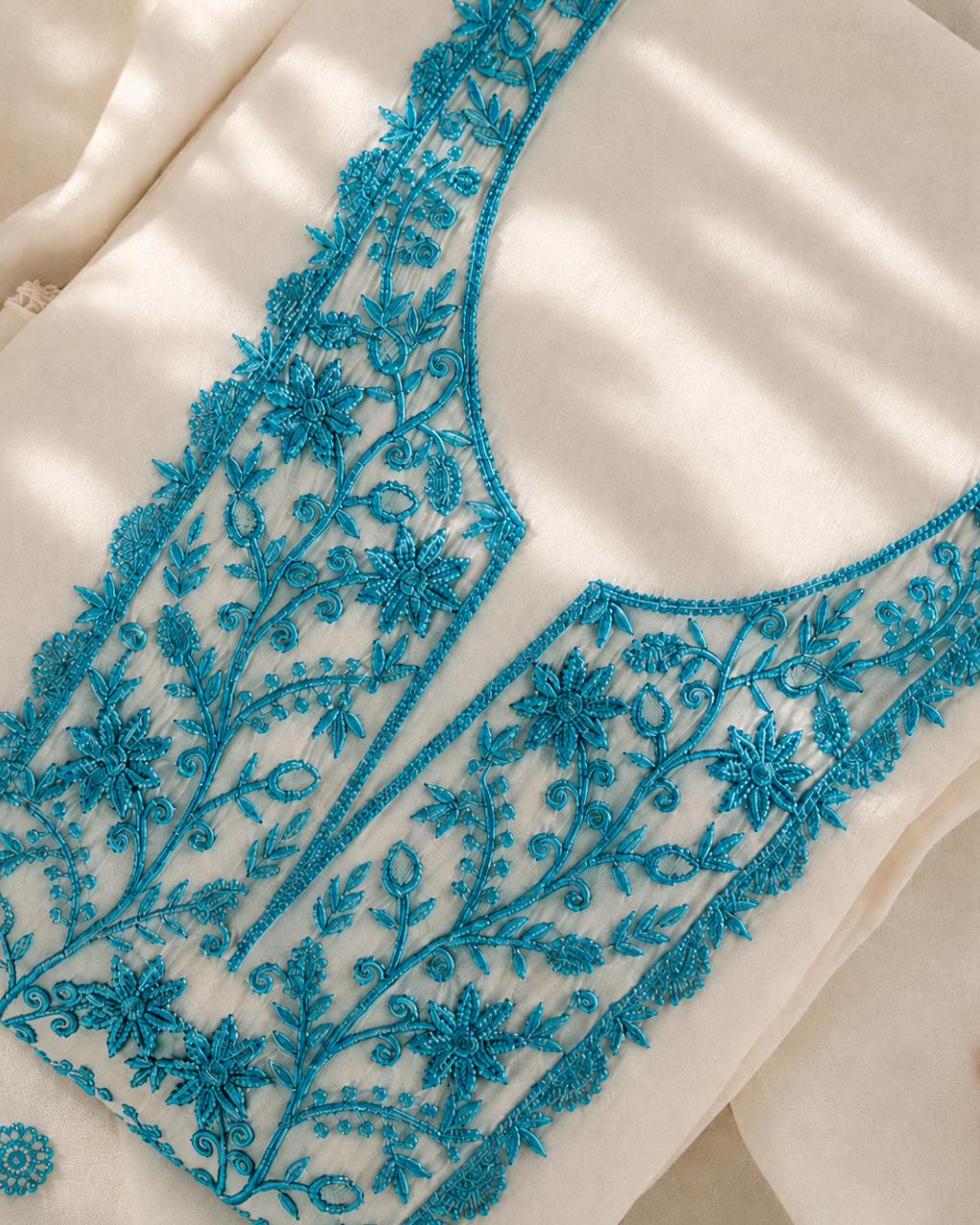 Ivory Thread Embroidered Suit - Unstitched