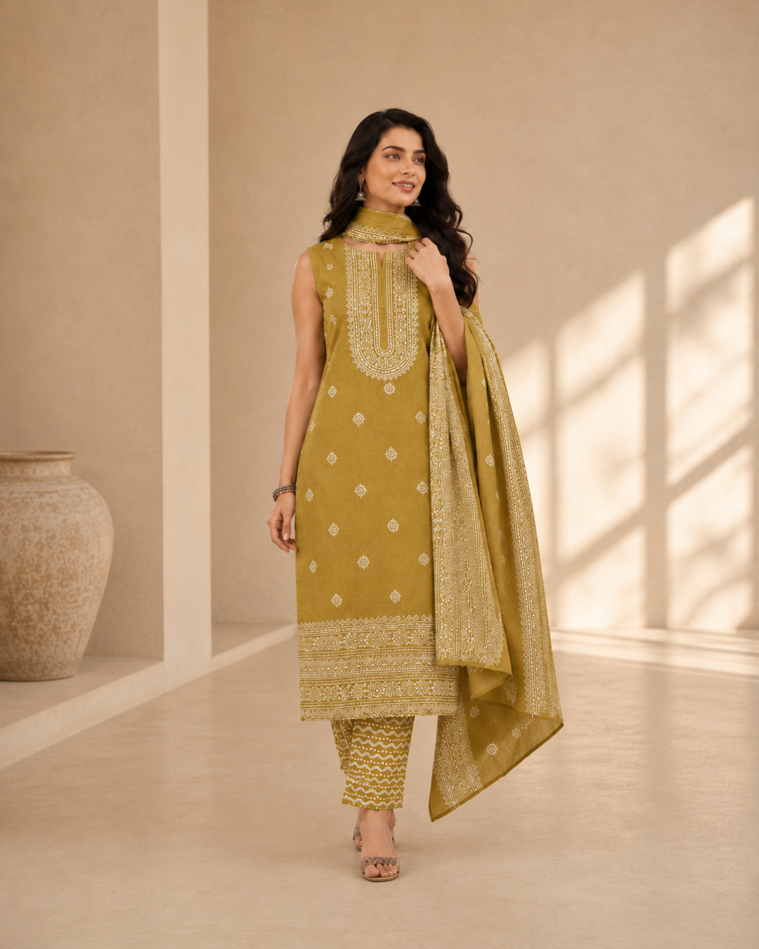 Heritage Block Print Suit - Unstitched