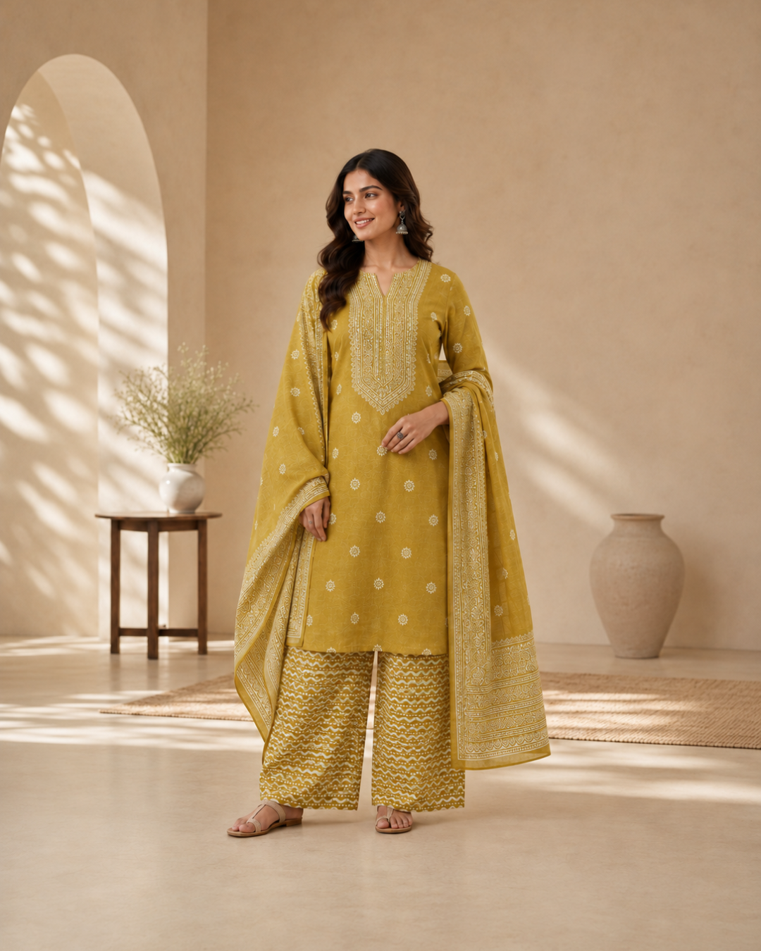 Heritage Block Print Suit - Unstitched