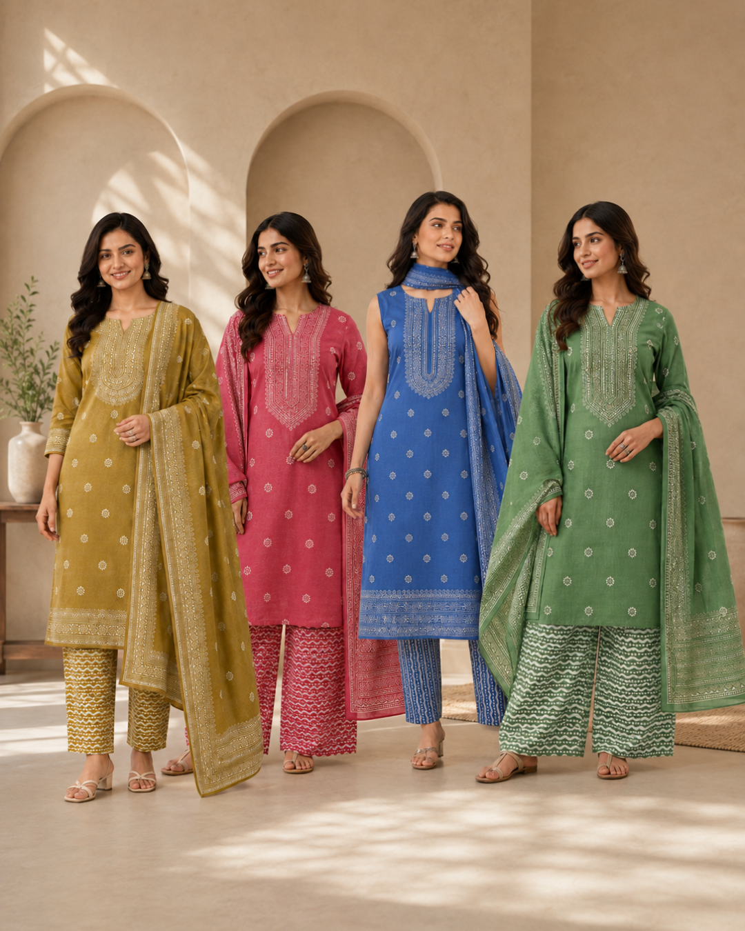Heritage Block Print Suit - Unstitched
