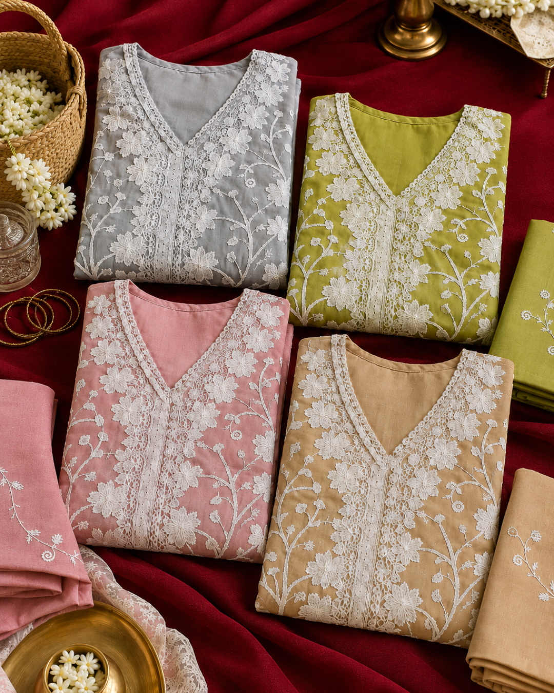 Floral Lace Embroidered Suit - Unstitched