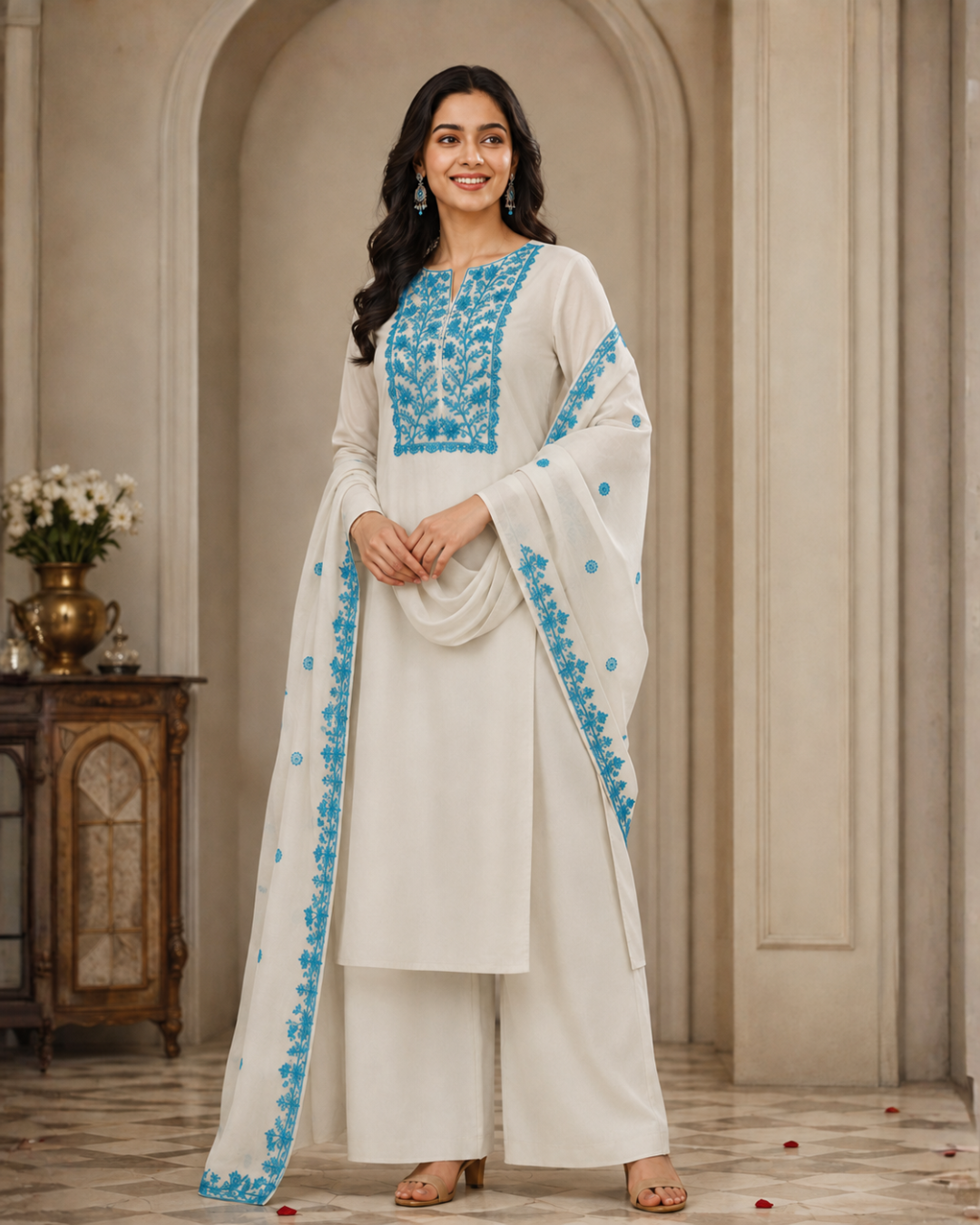 Ivory Thread Embroidered Suit - Unstitched