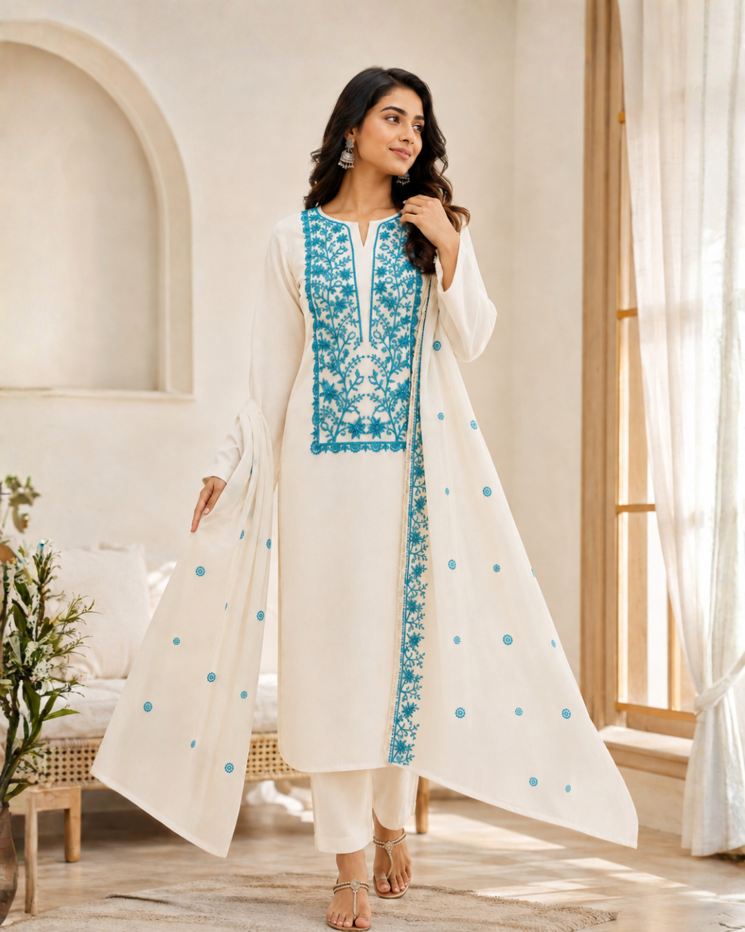 Ivory Thread Embroidered Suit - Unstitched