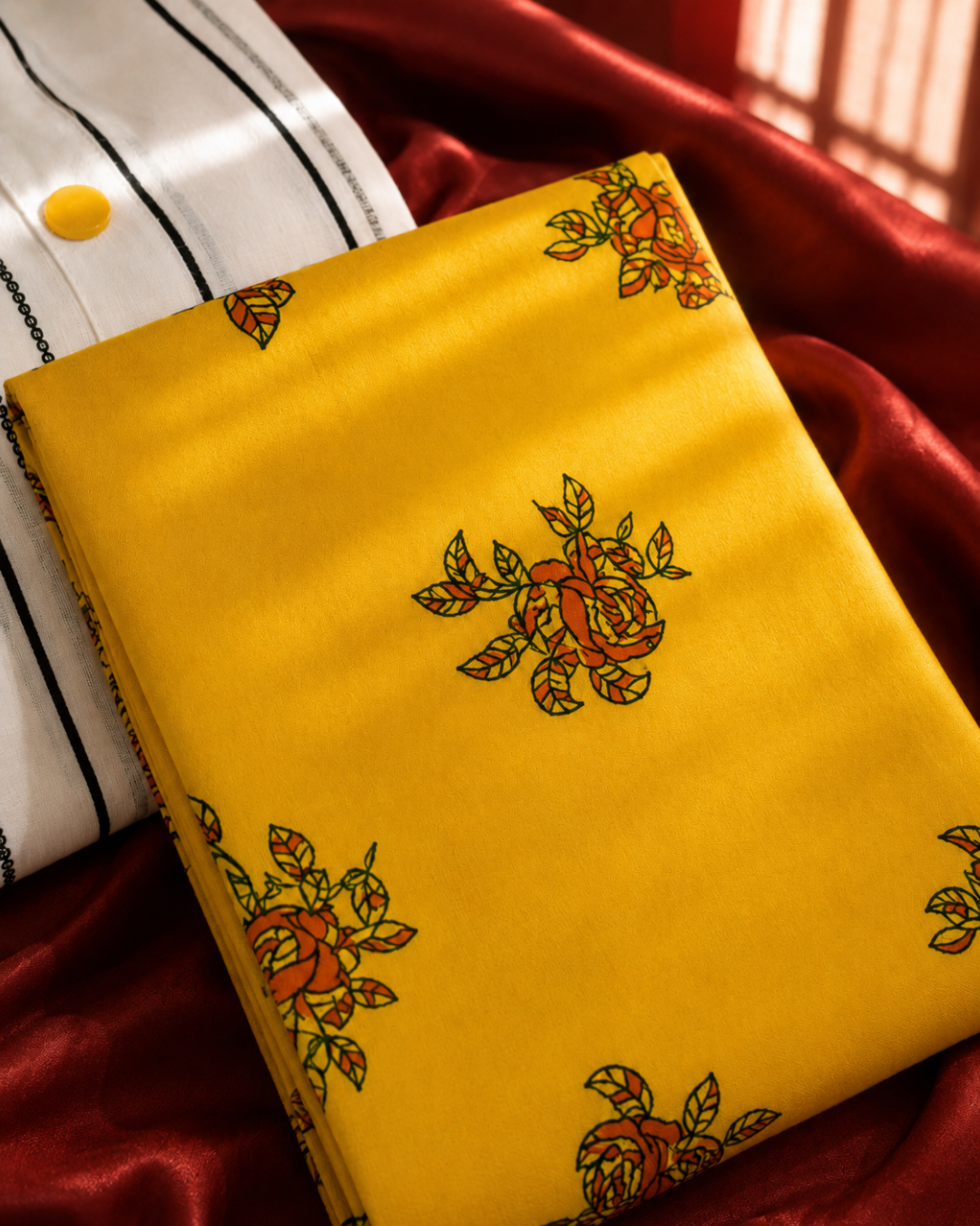 Yellow Floral Printed Suit - Unstitched