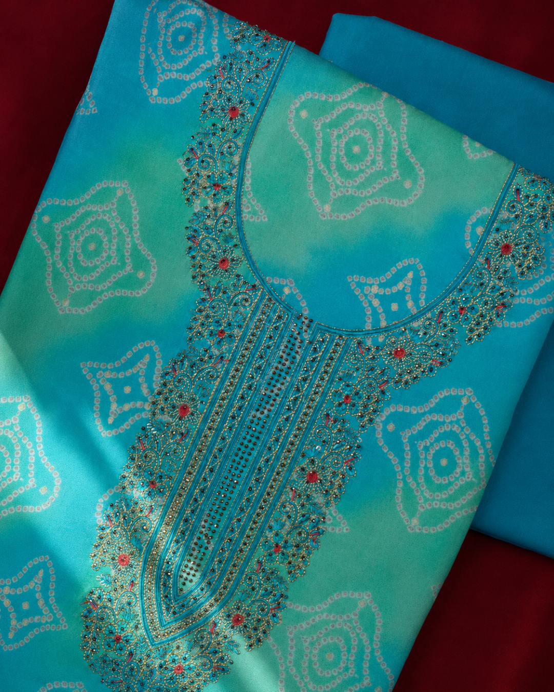Turquoise Embroidered Suit - Unstitched