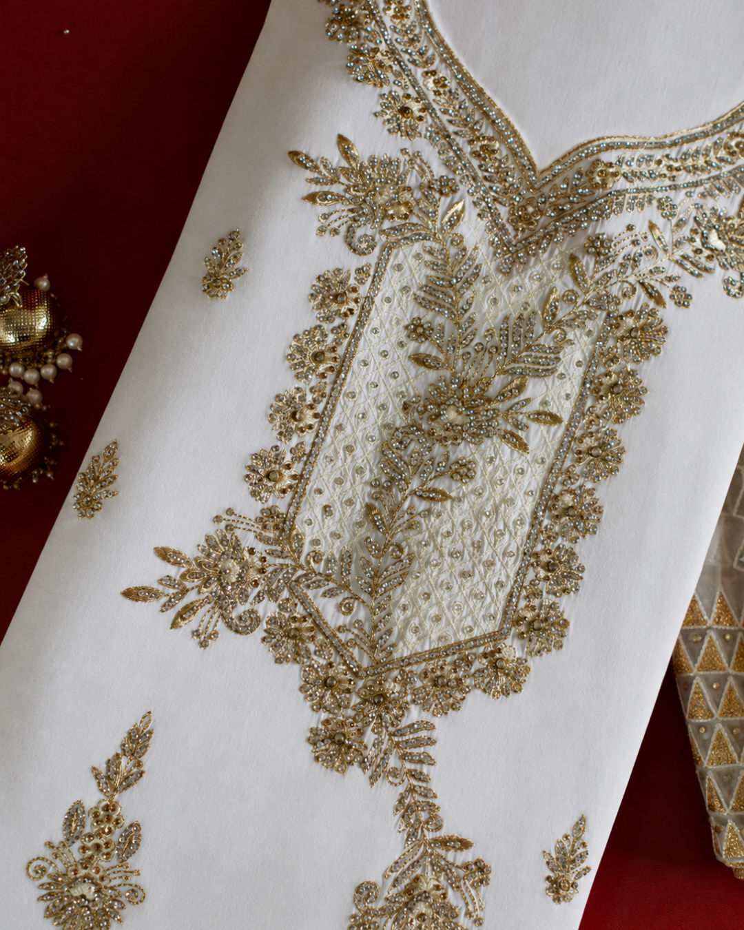 Gold Zari Embroidered Suit - Unstitched