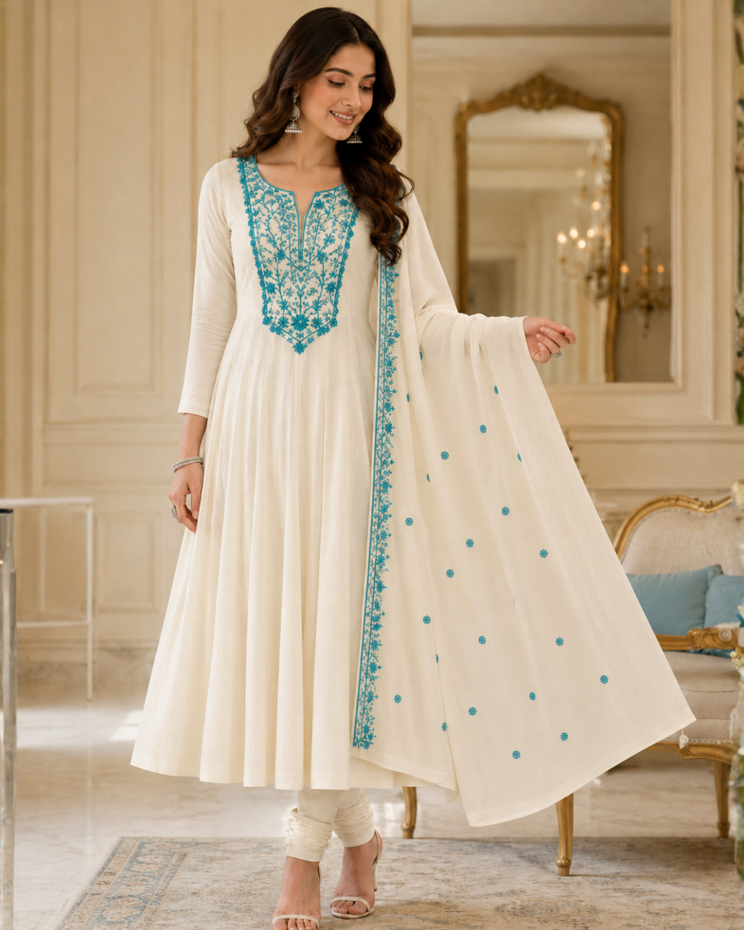 Ivory Thread Embroidered Suit - Unstitched