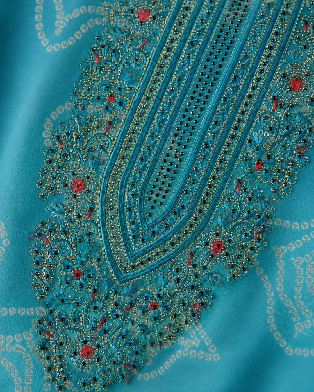 Turquoise Embroidered Suit - Unstitched