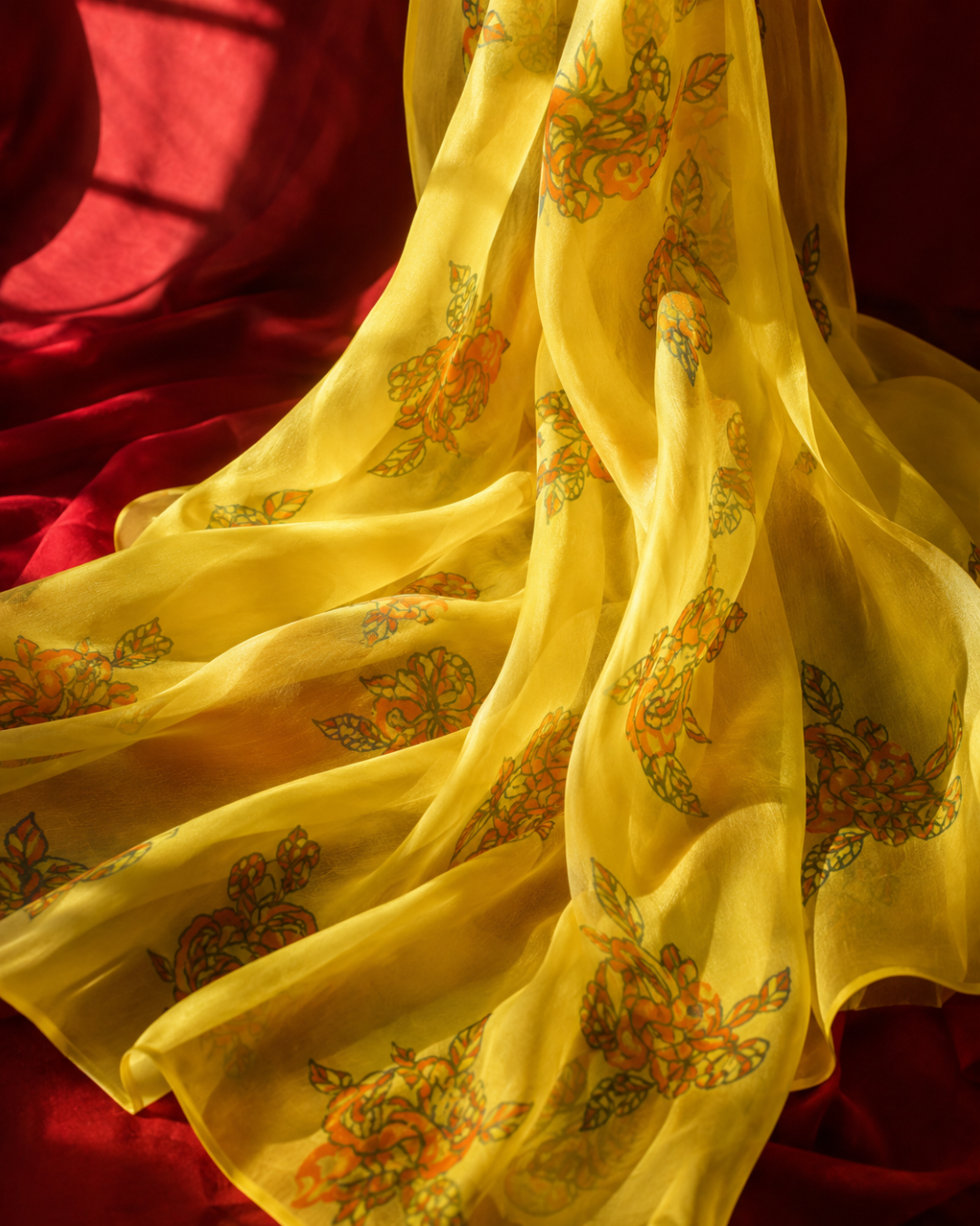 Yellow Floral Printed Suit - Unstitched