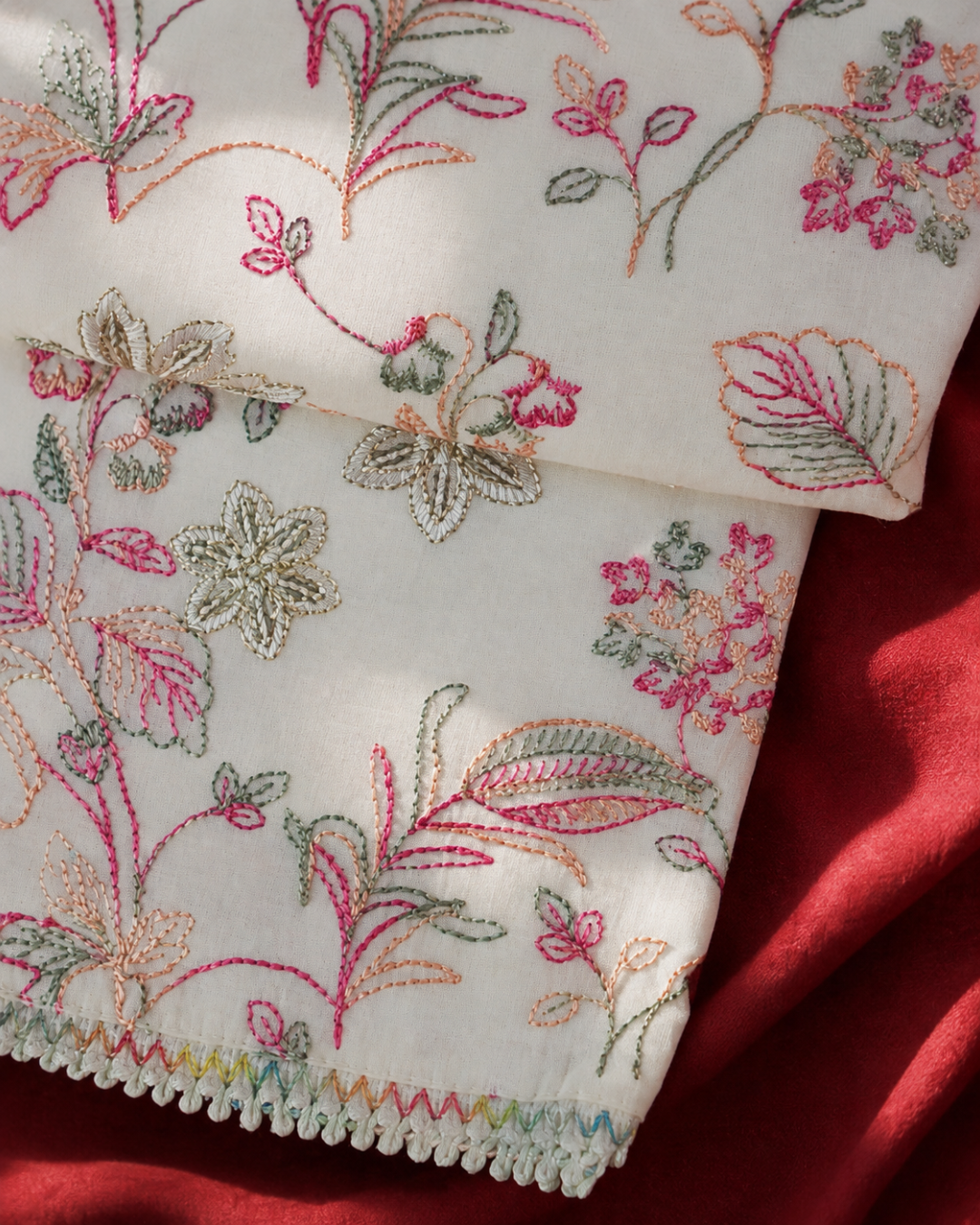 Pink Floral Embroidered Suit - Unstitched