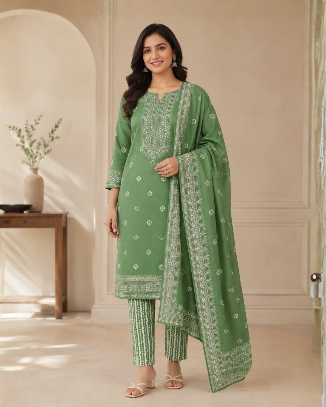 Heritage Block Print Suit - Unstitched