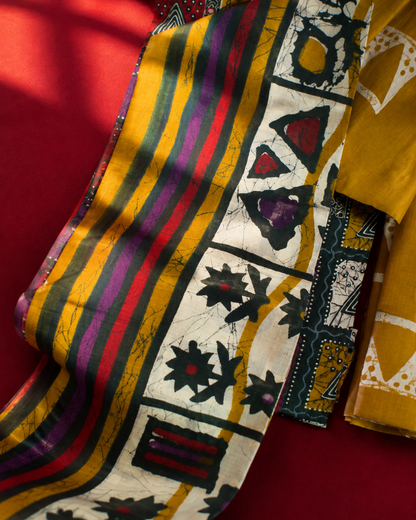 Mustard Multicolour Printed Suit - Unstitched