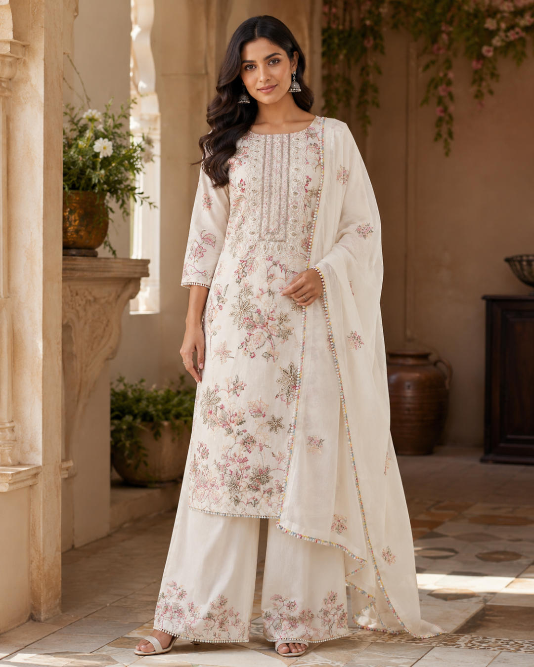 Pink Floral Embroidered Suit - Unstitched
