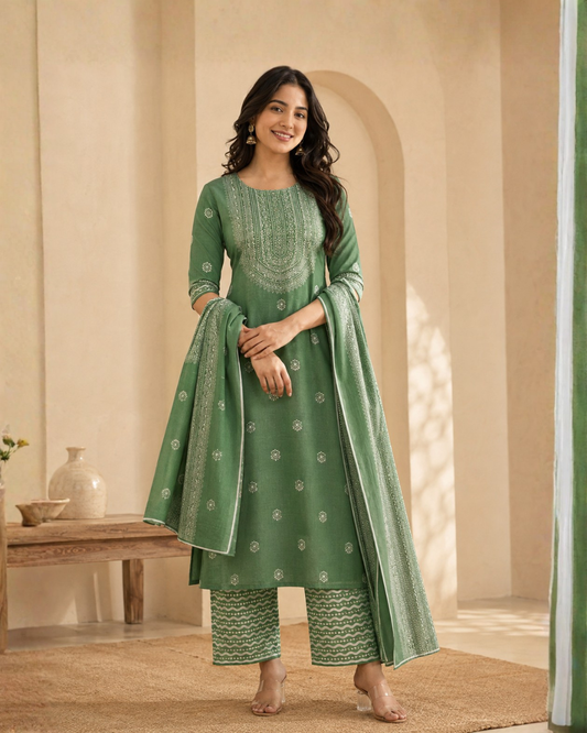 Heritage Block Print Suit - Unstitched