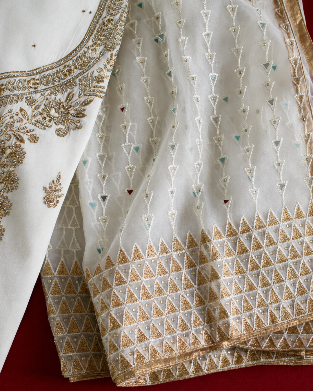 Gold Zari Embroidered Suit - Unstitched