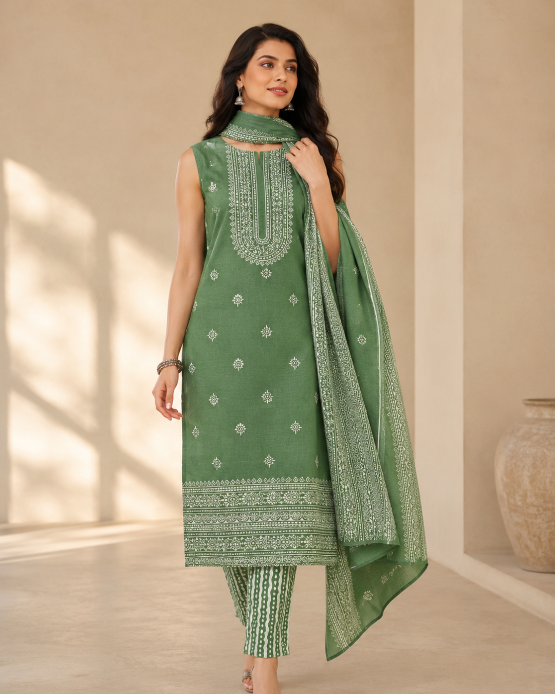 Heritage Block Print Suit - Unstitched