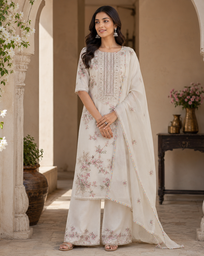 Pink Floral Embroidered Suit - Unstitched