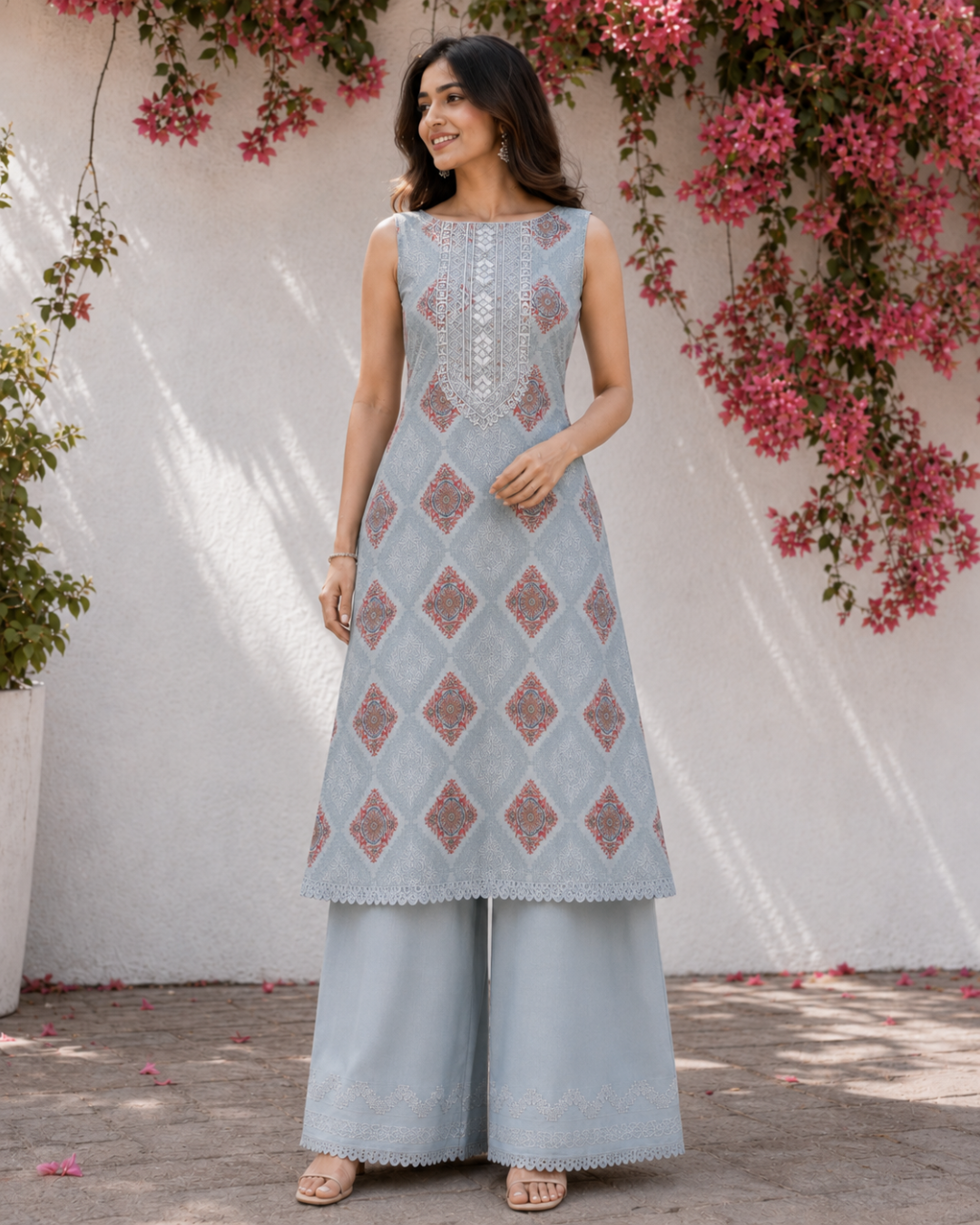 Floral Lace Embroidered Suit - Unstitched