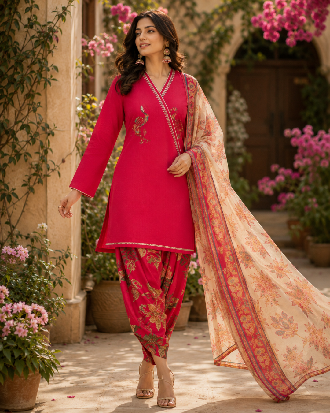 Peacock Floral Printed Suit - Unstitched
