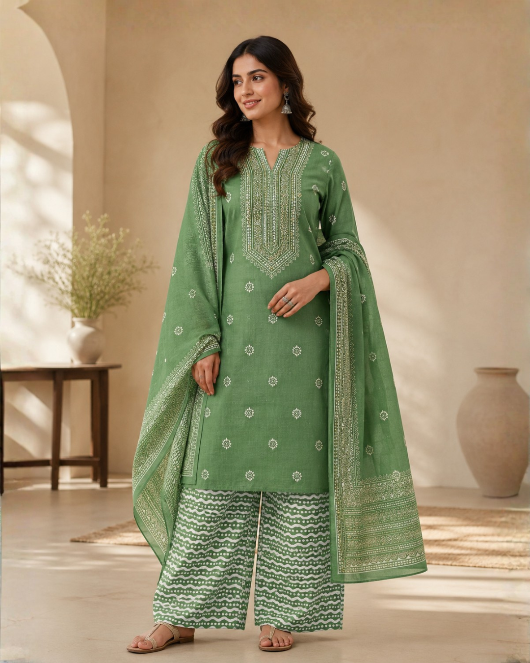 Heritage Block Print Suit - Unstitched