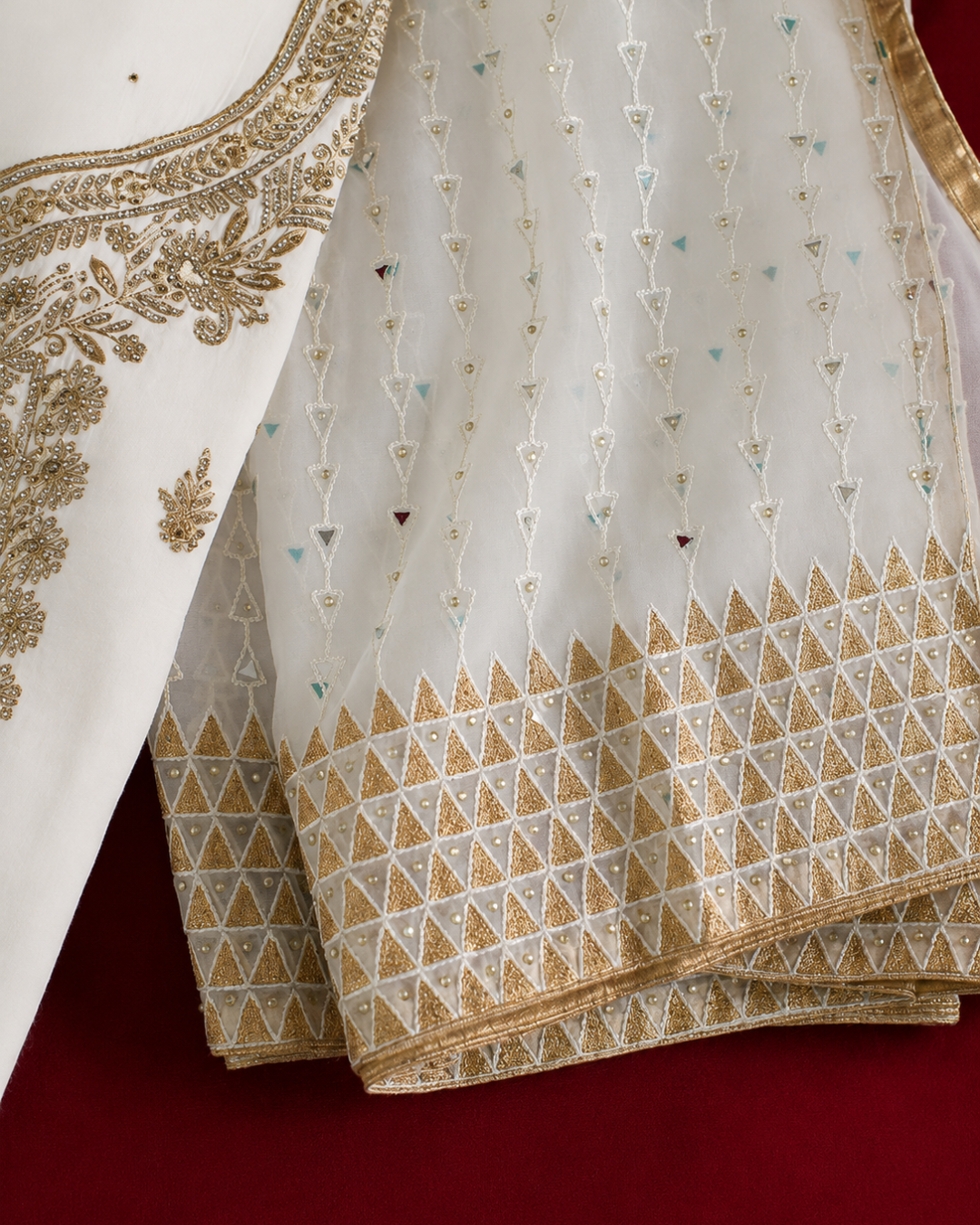 Gold Zari Embroidered Suit - Unstitched