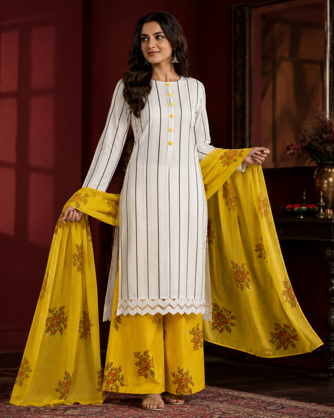 Yellow Floral Printed Suit - Unstitched