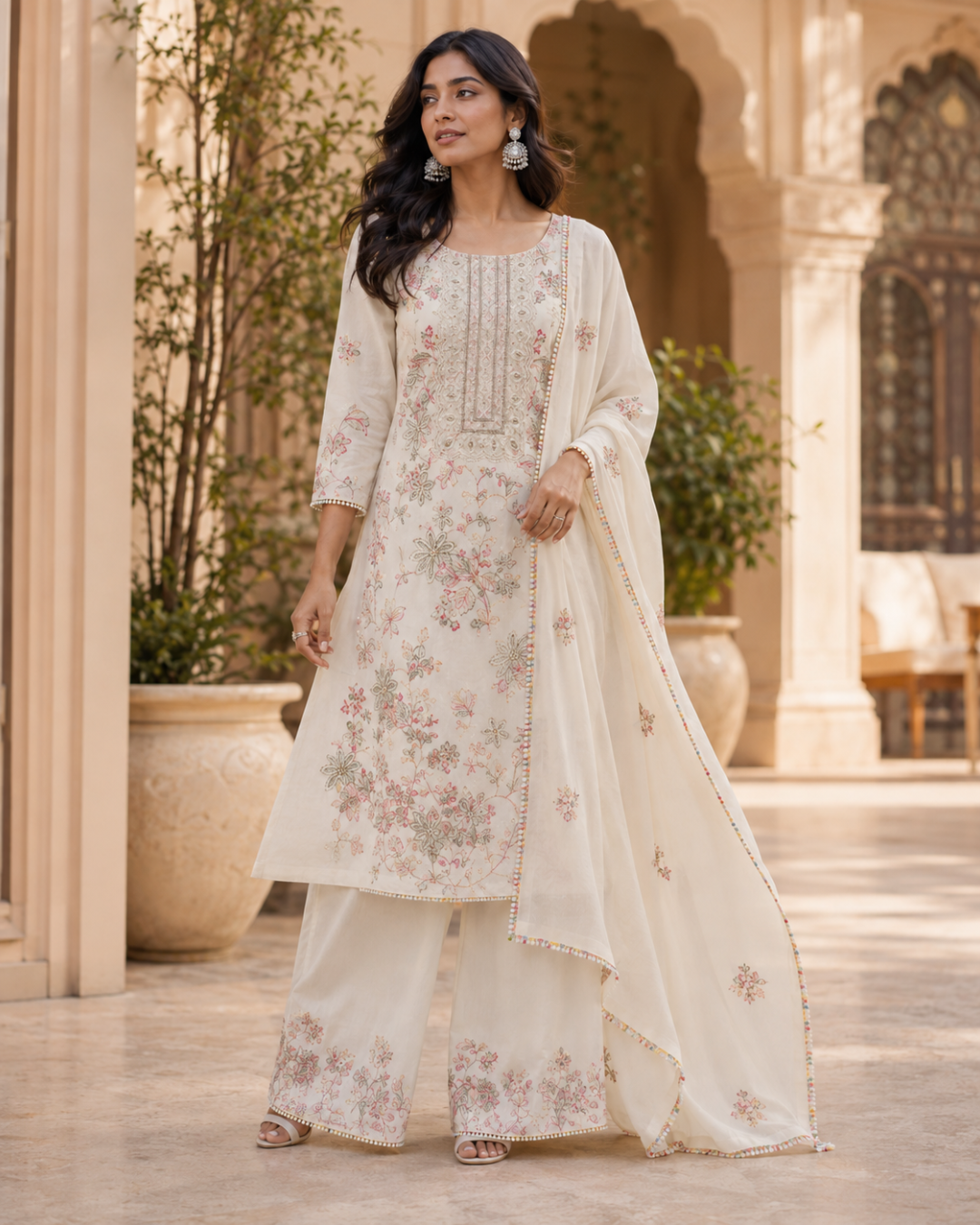 Pink Floral Embroidered Suit - Unstitched
