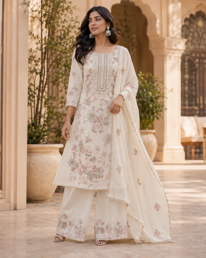 Pink Floral Embroidered Suit - Unstitched