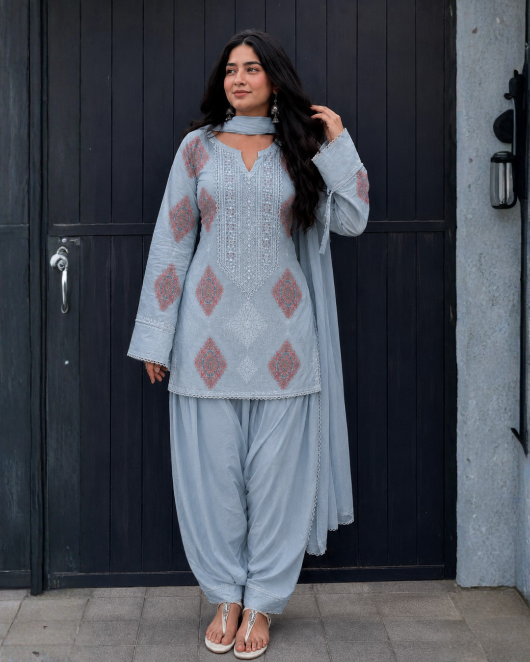 Floral Lace Embroidered Suit - Unstitched