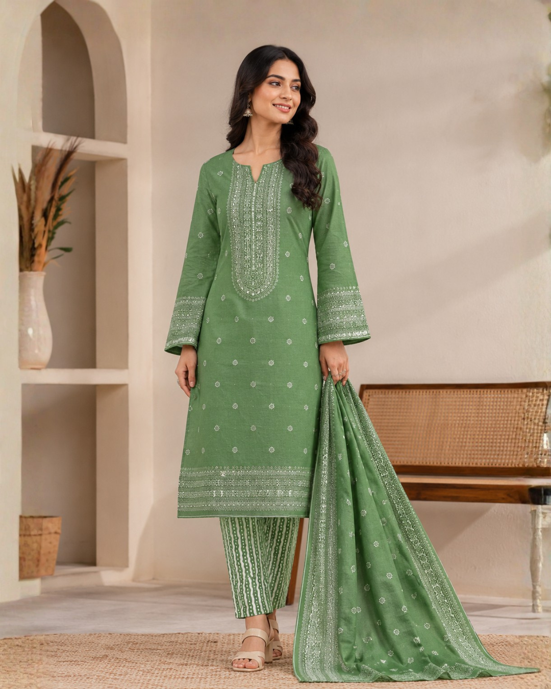 Heritage Block Print Suit - Unstitched