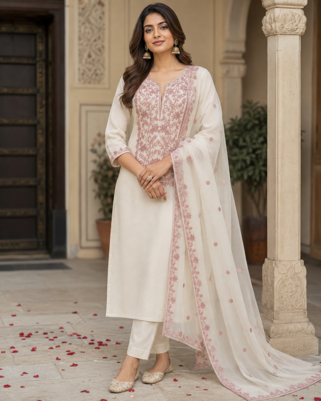 Ivory Thread Embroidered Suit - Unstitched
